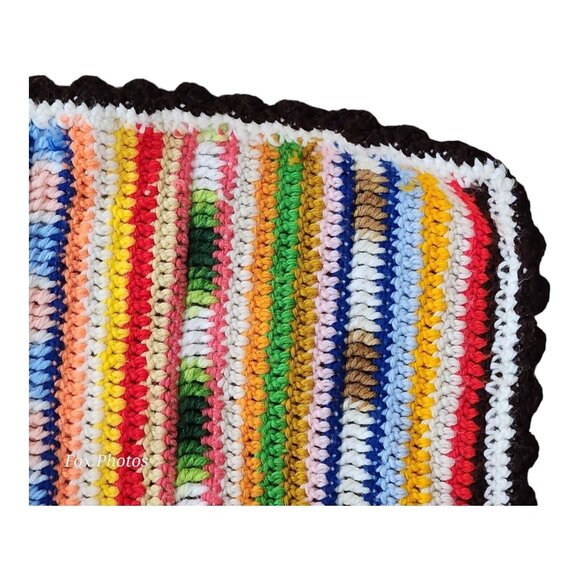 Hippie Chic Striped Crochet Afghan Throw Vintage Boho Grannycore Throw 70x37 - Picture 9 of 11